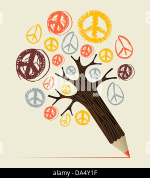 Peace and love diversity symbol pencil tree idea. Vector illustration layered for easy manipulation and custom coloring. Stock Photo