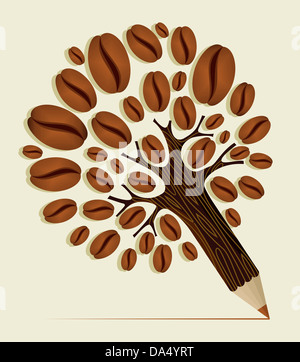 Coffee Beans pencil tree wood textured. Vector file layered for easy manipulation and custom coloring. Stock Photo