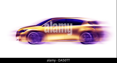 License and prints at MaximImages.com - Artistic photo of a moving gold shiny Lexus LF-Ch hybrid concept car with motion blur symbolizing fast speed a Stock Photo