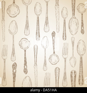 Hand drawn silverware icons seamless pattern background. Vector file layered for easy manipulation and custom coloring. Stock Photo