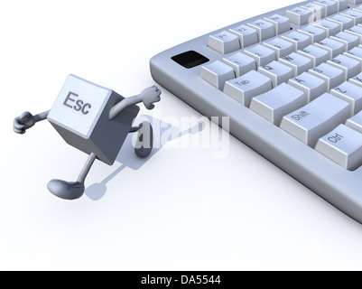 escape key run away from a keyboard. 3d illustration Stock Photo