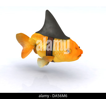 fake shark fin on little redfish, 3d illustration Stock Photo