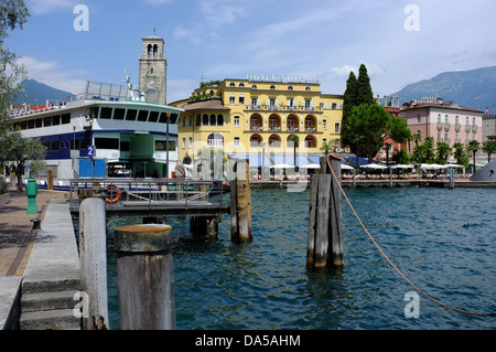 A ferry boat in Riva del Garda port, Italy. Stock Photo