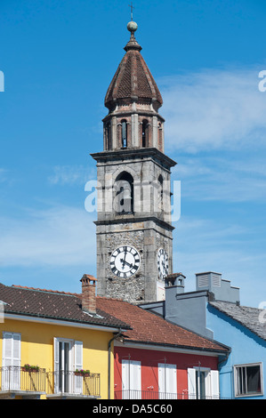 Switzerland, Europe, Ticino, Ascona, Pietro e Paolo, clock, watch, church, Stock Photo