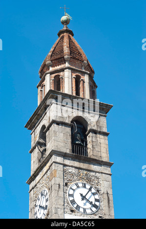 Switzerland, Europe, Ticino, Ascona, Pietro e Paolo, clock, watch, church, Stock Photo