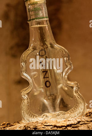 Greece, Sporades, Alonnisos. Hora, Ouzo bottle shaped like a violin Stock Photo