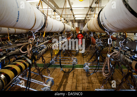 Gun deck of seismic vessel Ocean Europe from RXT company Stock Photo