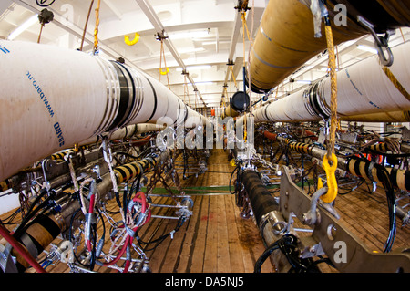 Gun deck of seismic vessel Ocean Europe from RXT company Stock Photo