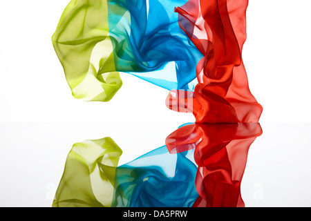 chiffon floating fabric blowing wind falling frozen pretty shapes Stock Photo