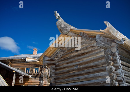 Old Russian northen log house with skate Stock Photo