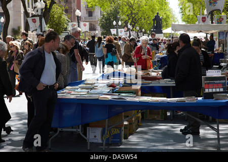 local flea market on rambla nova avenue in central tarragona catalonia spain Stock Photo