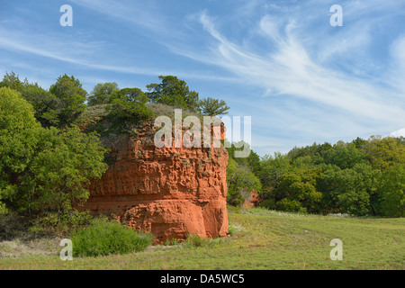 USA, United States, America, North America, Oklahoma, midwest, Cliff, red, rock, sandstone, prairie, Stock Photo