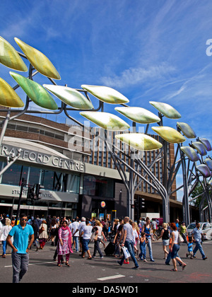 View of the Stratford Shoal sculpture at the entrance of Stratford Shopping Centre, Stratford, London, England, United Kingdom Stock Photo