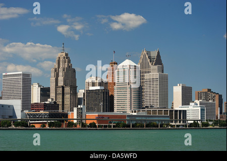 Detroit, Detroit River, river, Financial District, Great Lakes, International Riverfront, Michigan, Mid West, Travel, USA, Unite Stock Photo