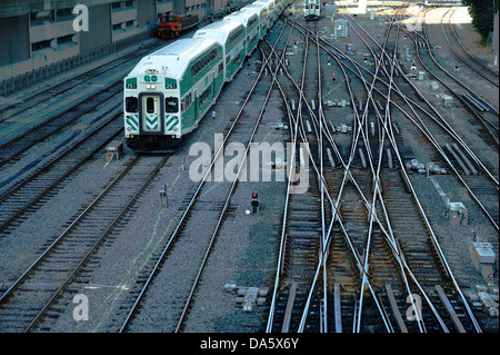 Railway tracks, train, downtown, Ontario, Canada, railway, traffic, Toronto, Stock Photo