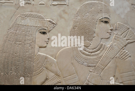 Portrait of beautiful young couple in the Tomb of Ramose in the ancient egyptian necropolis of the nobles at thebes near Luxor, Stock Photo