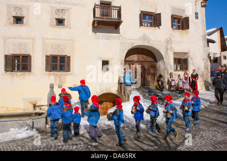 Chalandamarz, custom, Guarda, Unterengadin, tradition, folklore, national costumes, child, children, national costumes, national Stock Photo