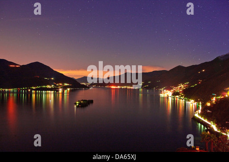 Brissago, islands, isles, canton, TI, Ticino, South Switzerland, lake, lakes, island, isle, night, dark, Switzerland, Europe, li Stock Photo