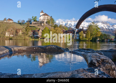 Castle, Werdenberg, canton, SG, St. Gallen, Castle, lake, lakes, Switzerland, Europe, well, Stock Photo