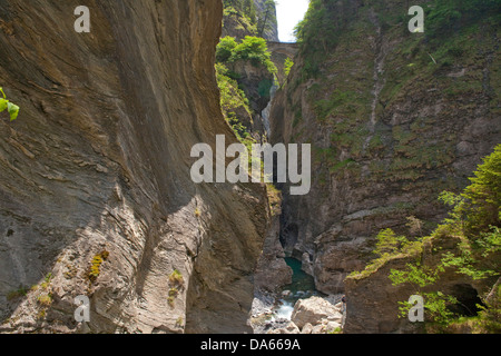 Bridges, Via Mala, Hinterrhein, Rhine, canton, GR, Graubünden, Grisons, bridge, gulch, canyon, Switzerland, Europe, stone bridge Stock Photo