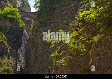 Bridges, Via Mala, Hinterrhein, Rhine, canton, GR, Graubünden, Grisons, bridge, gulch, canyon, Switzerland, Europe, stone bridge Stock Photo