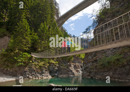 Suspension bridge, Suransun, Via Mala, Hinterrhein, Rhine, canton, GR, Graubünden, Grisons, bridge, gulch, canyon, footpath, wal Stock Photo