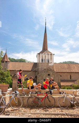 Bicycle tour, racing bicycle, Romainmotier, bicycle, bicycles, bike, riding a bicycle, tourism, holidays, canton, VD, Vaud, chur Stock Photo