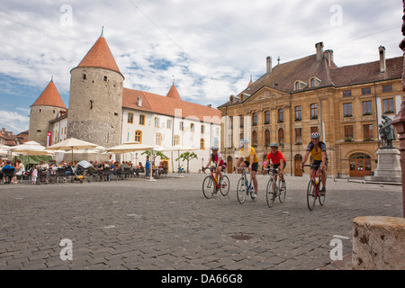 Bicycle tour, racing bicycle, Yverdon, bicycle, bicycles, bike, riding a bicycle, tourism, holidays, canton, VD, Vaud, Castle, t Stock Photo