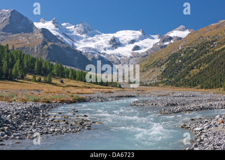 Val Roseg, nature, canton, GR, Graubünden, Grisons, river, flow, brook, body of water, water, Switzerland, Europe, glacier Stock Photo