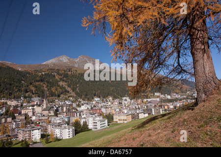 Davos, autumn, canton, GR, Graubünden, Grisons, village, Switzerland, Europe, town, city, land water valley Stock Photo