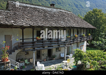 Switzerland, Europe, Canton, Ticino, Maggia Valley, Travel, Geography, Village, House, Swiss, Stone, Scenic, Horizontal Stock Photo