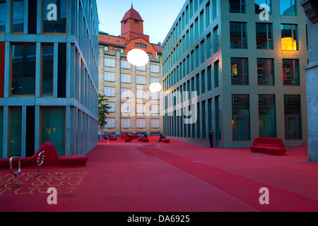 St. Gallen, St. Gall, town lounge, Switzerland, Europe, canton, town, city, dusk, lighting, illumination, work, art, skill, Pipi Stock Photo