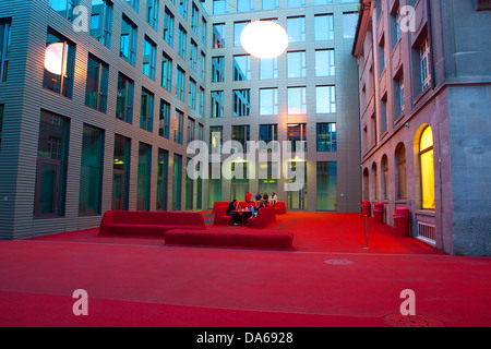 St. Gallen, St. Gall, town lounge, Switzerland, Europe, canton, town, city, dusk, lighting, illumination, work, art, skill, Pipi Stock Photo