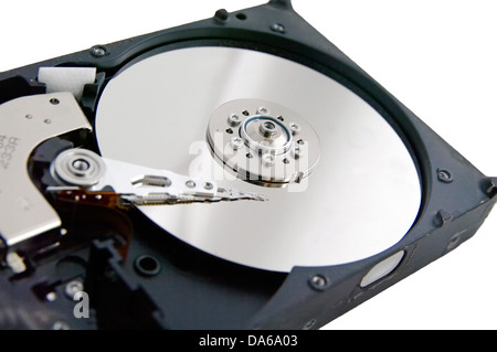 real open hard drive isolated on white ackground Stock Photo