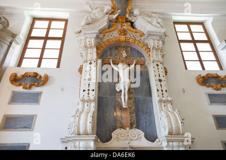 Crucifix in white marble, Villa Manin Stock Photo