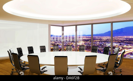 Conference room with a view of the city, 3D illustration Stock Photo
