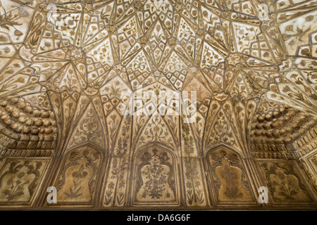 Stone and glass inlays, marble gazebo of Khas Mahal, Red Fort Stock Photo