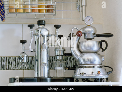 Close-up of stainless steel fifties coffee machines in modern kitchen Stock Photo