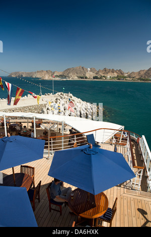 Oman, Muscat, Sultan Qaboos port, shore from stern of MV Minerva Stock Photo