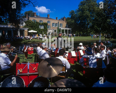 A  brass band playing at the Abbots Ripton Hall Garden and Food show. Huntingdonshire, Cambs Stock Photo