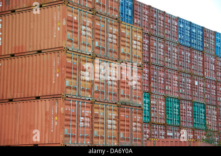 Shipping containers stacked in Tauranga (New Zealand). Stock Photo