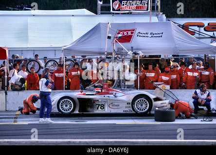 Audi R8's in pits at Road Atlanta Petit Le Mans race September 2001 Stock Photo
