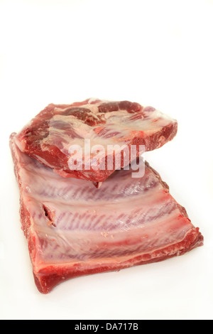 two pieces of spare ribs on a white background Stock Photo