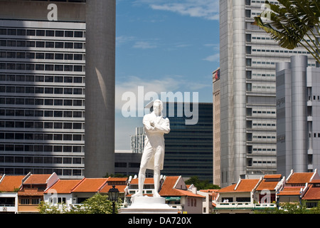 Asia,Singapore,Singapore City,Boat Quay,Raffles' Landing Site,Sir Thomas Stamford Raffles Statue Stock Photo