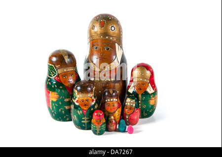 A family of an antique wooden matrioshka dolls Stock Photo