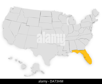 3d Render of the United States Highlighting Florida Stock Photo