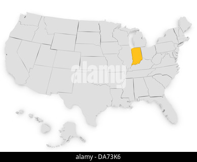 3d Render of the United States Highlighting Indiana Stock Photo