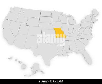 3d Render of the United States Highlighting Missouri Stock Photo