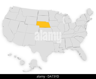 3d Render of the United States Highlighting Nebraska Stock Photo