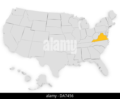 3d Render of the United States Highlighting Virginia Stock Photo